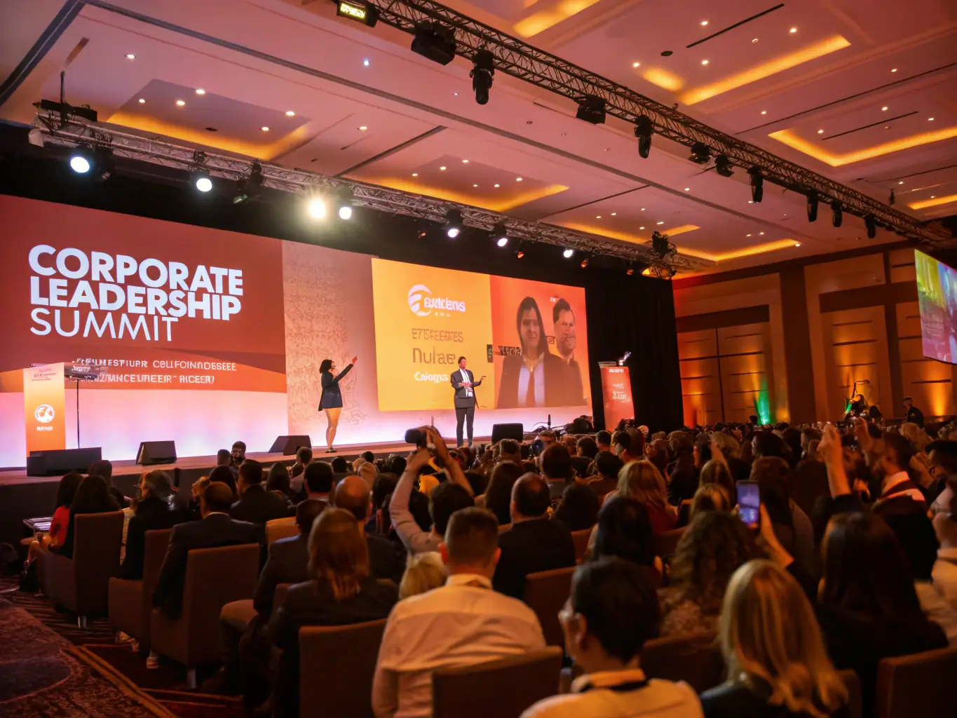 A photograph capturing the vibrant atmosphere of a leadership summit in Mumbai, India, with attendees actively participating in a panel discussion.