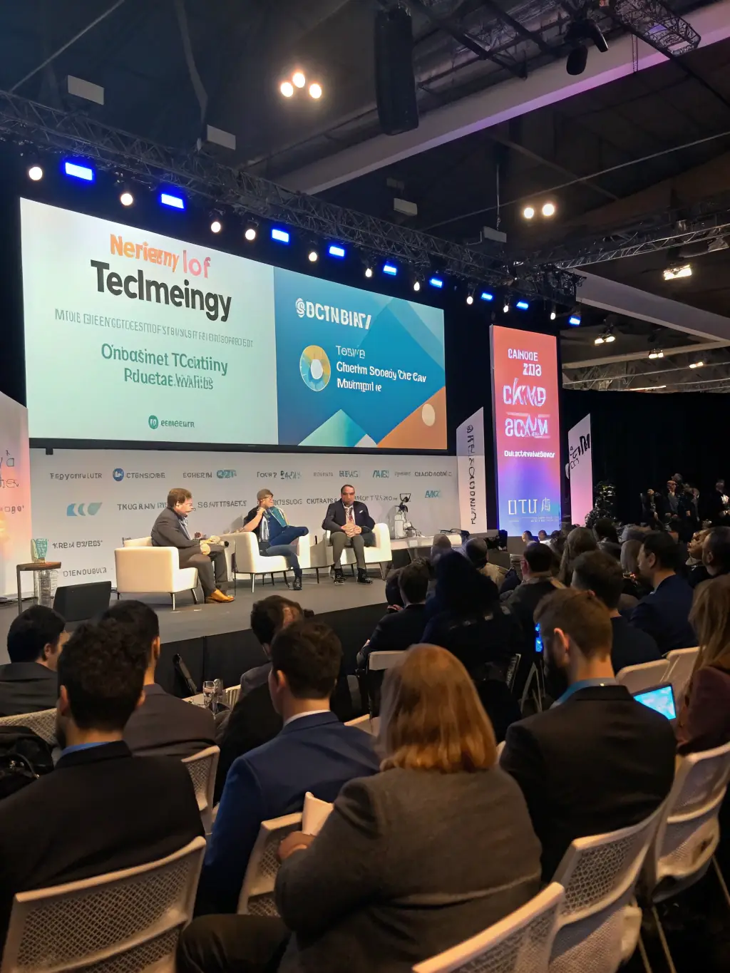 A visually appealing image of a technology conference in Hyderabad, India, showcasing cutting-edge innovations and interactive exhibits, with a focus on technology enthusiasts and industry experts.